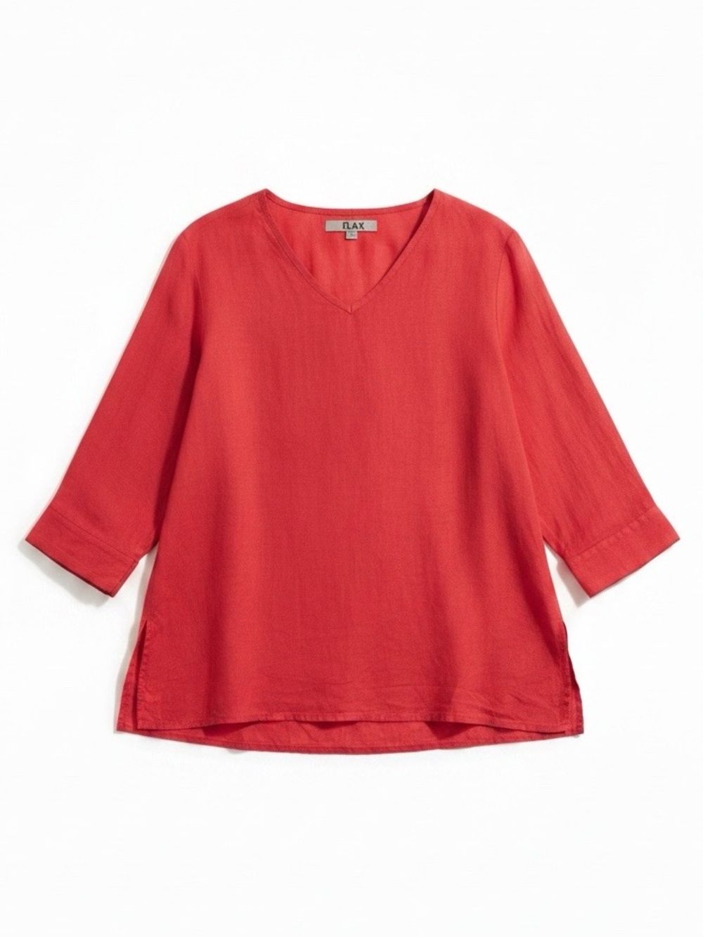 FLAX Pink 100% Linen 3/4 Sleeve V-Neck Lagenlook Top Small